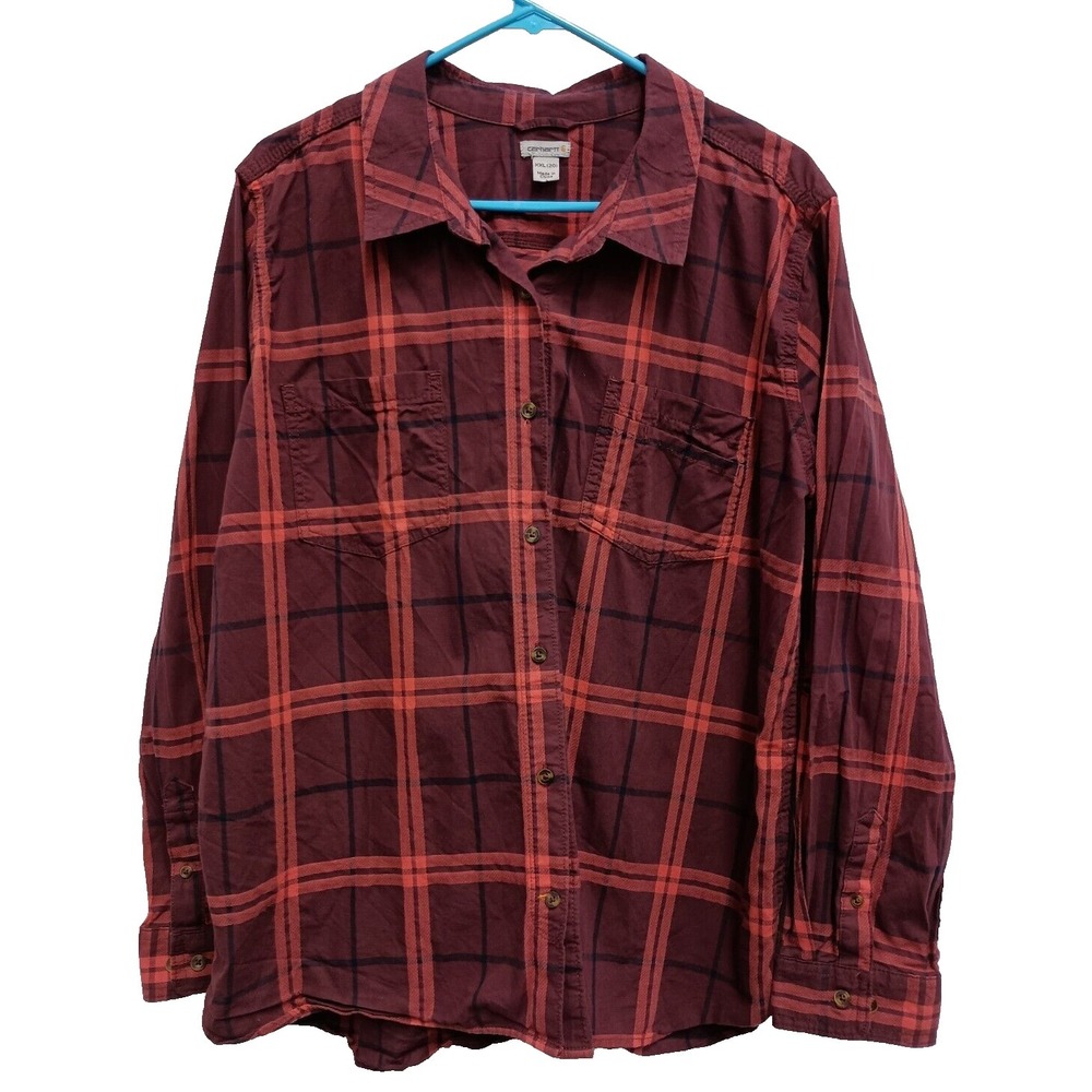Carhartt Womens‎ Plaid Cotton Shirt XXL Red Long Sleeve Button Up Streetwear